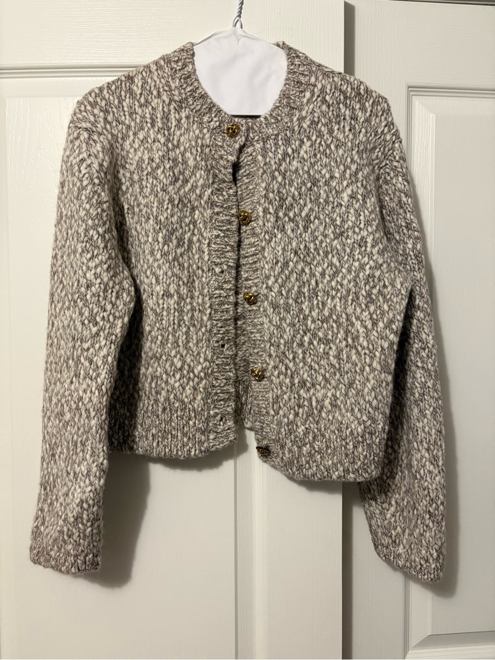 Massimo Dutti Neutral Marled Wool-Blend Button Cardigan